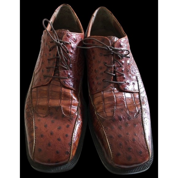 Stacy Adams Cognac Brown Alligator/Ostrich Print Shoes 24141 Men’s Size 9 main image 4